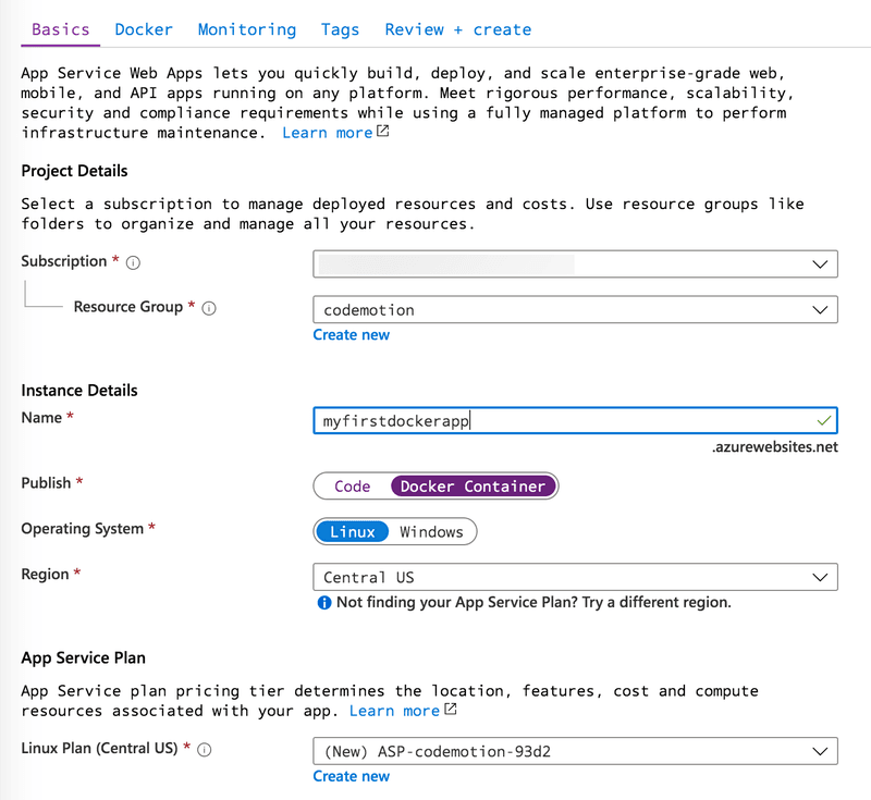 Using Docker in an Azure Web App