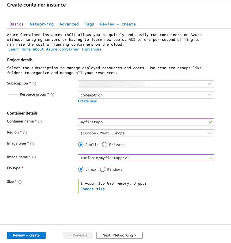 Creating an Azure Container Instance