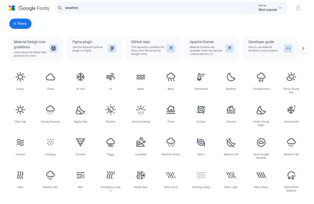 Google Icons Symbols per le condizioni meteo